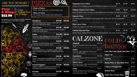 Chalk Pizza signage menu