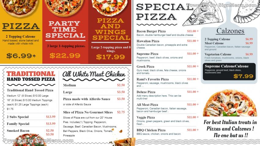 White Pizza menu