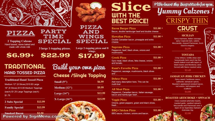 Pizza signage menu