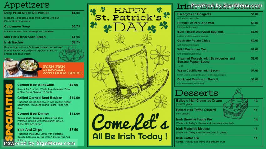 Green St. Patrick's Day Menu Design