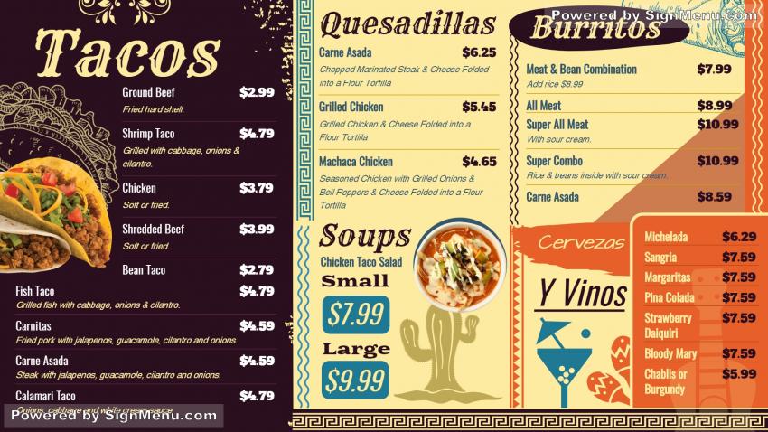 Mexican signage menu