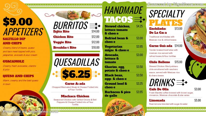 Mexican signage menu