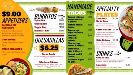 Mexican signage menu