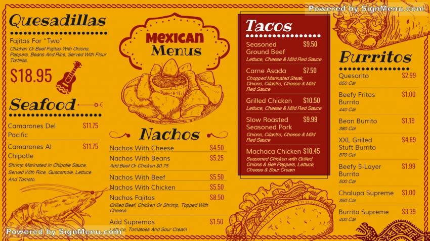 Mexican signage menu