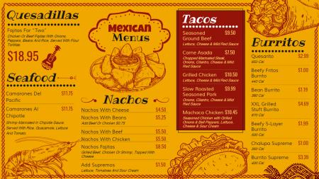 Mexican signage menu