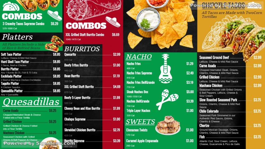 Mexican combo menu