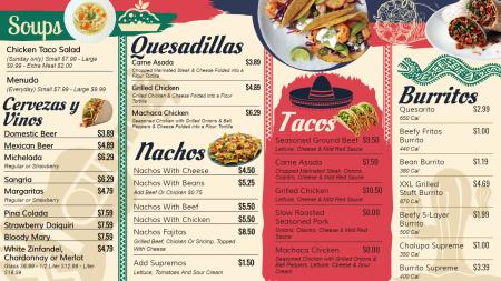 Mexican menu