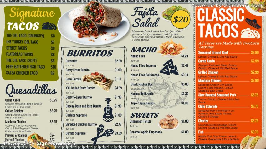 Mexican menu