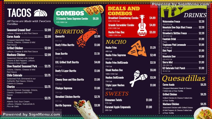 Mexican signage menu