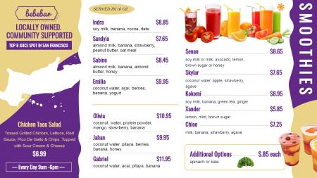 Juice menu