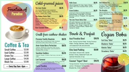 Juice signage menu