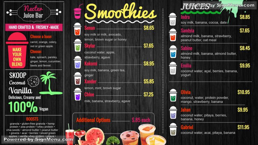 Juice chalkboard menu