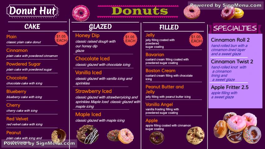 Donuts menu