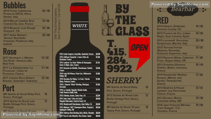 Wine menu for digital signage