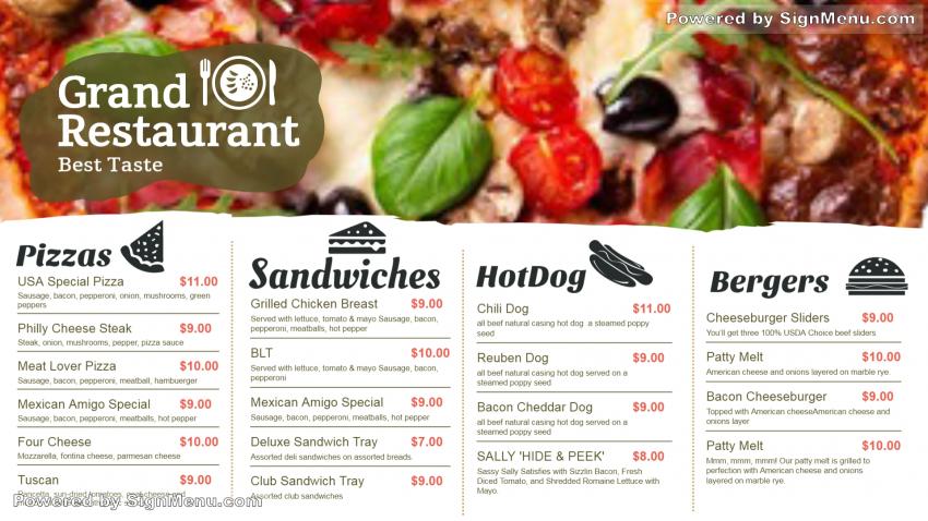 Pizza menu design