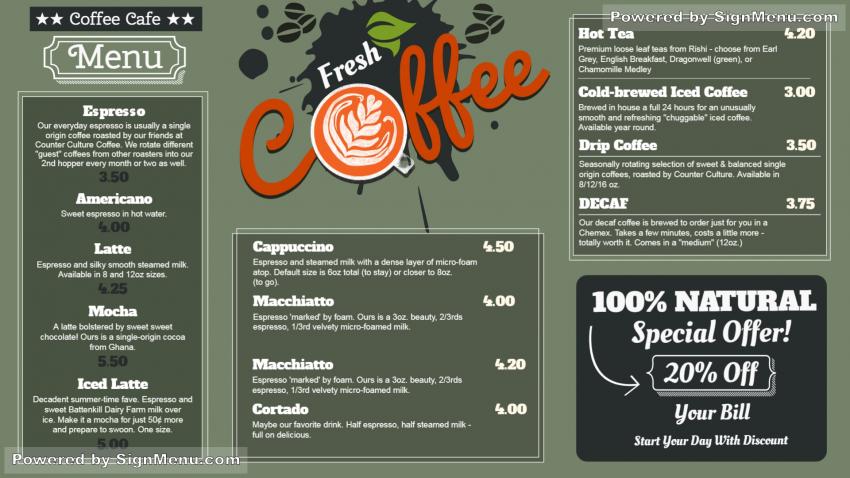 Coffee menu