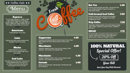 Coffee menu