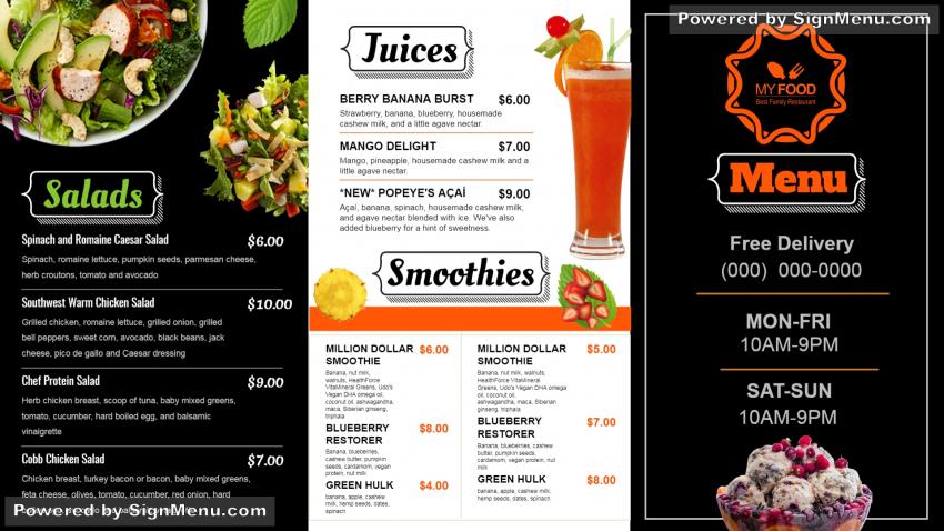 Juice signage menu