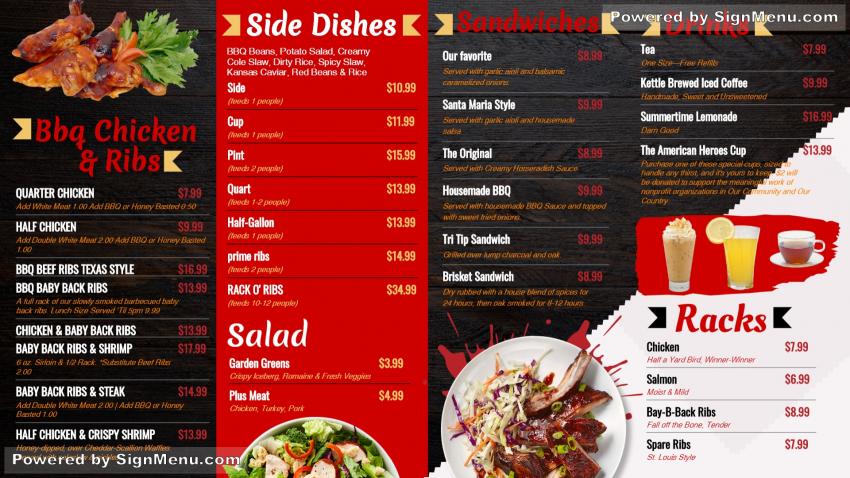 BBQ Restaurant menu