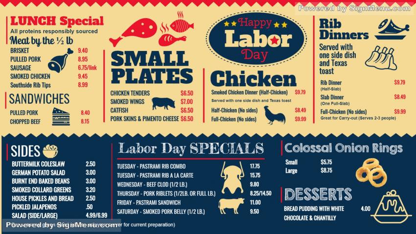 Labor day menu