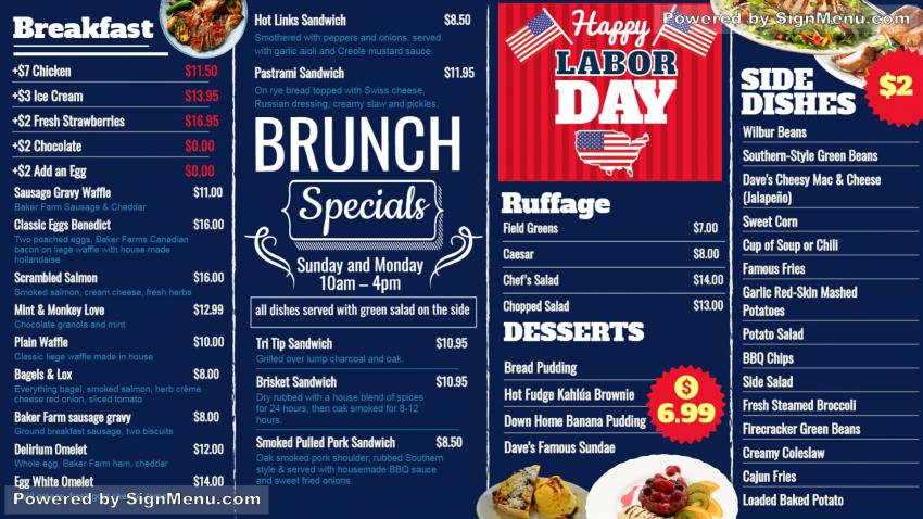 Labor day digital menu