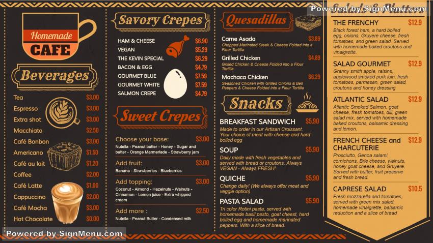 Cafe signage menu