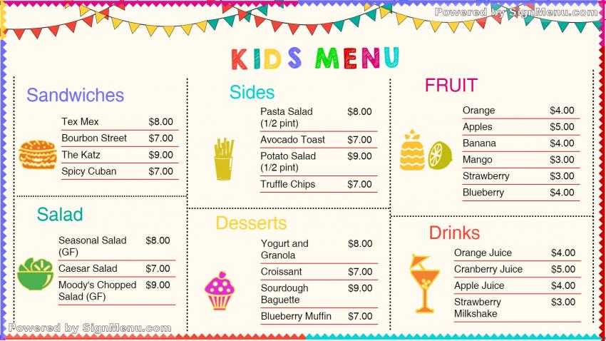 Kids menu