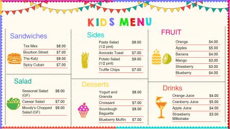 Kids menu
