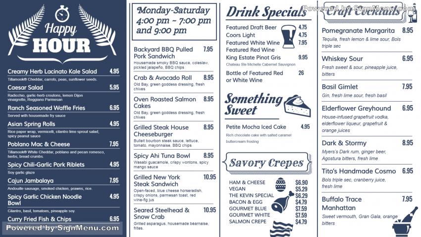 Happy Hour Signage Menu