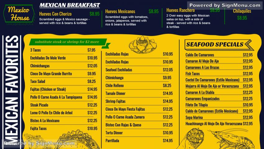 Mexican Breakfast Menu