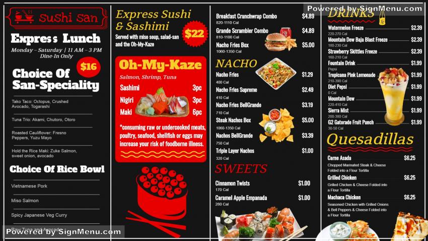 Sushi menu