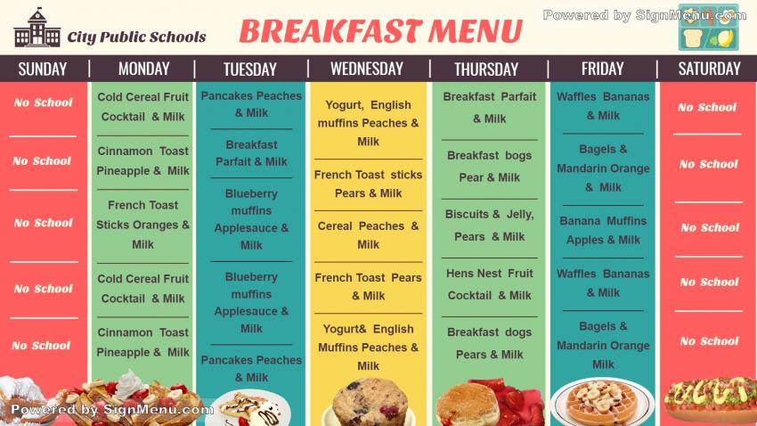 School Menu for Digital Signage