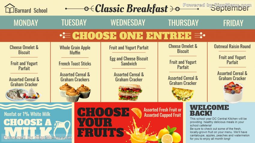 School Breakfast Menu.