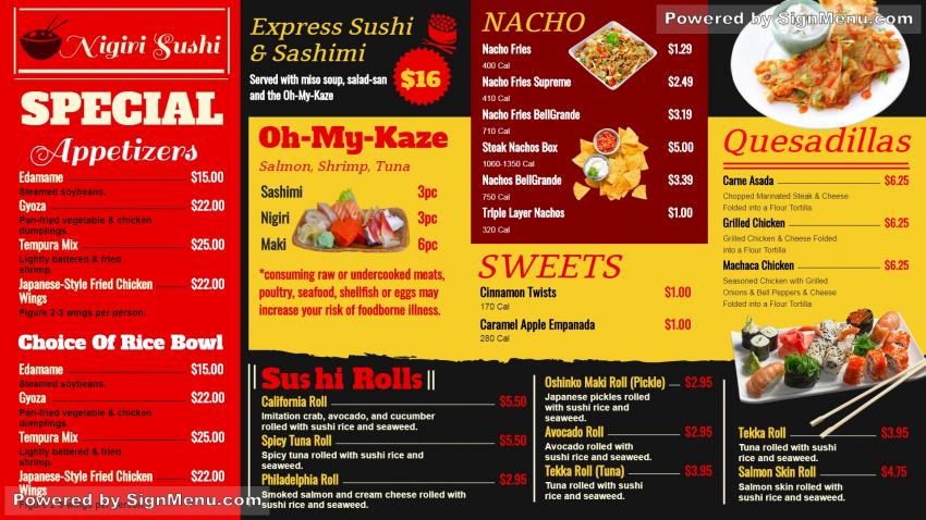 Sushi menu