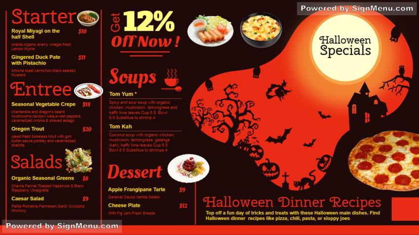 Halloween signage menu