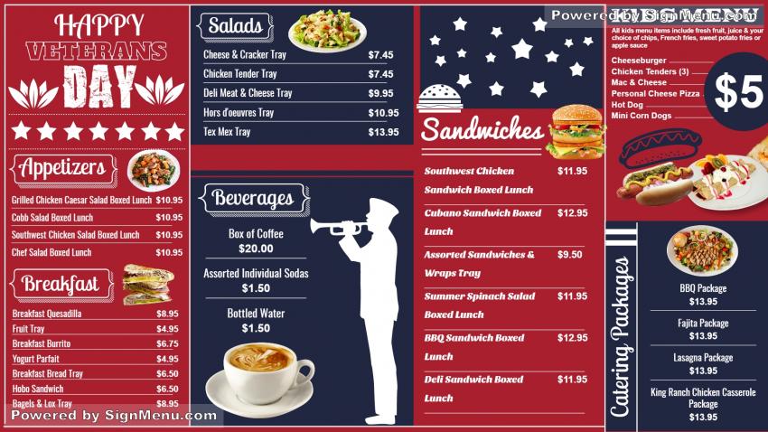 Red Veterans Day menu