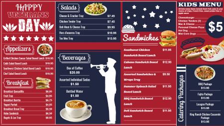 Red Veterans Day menu