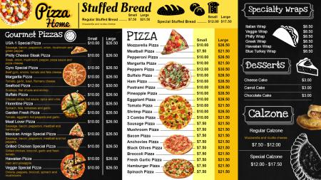 Pizza menu