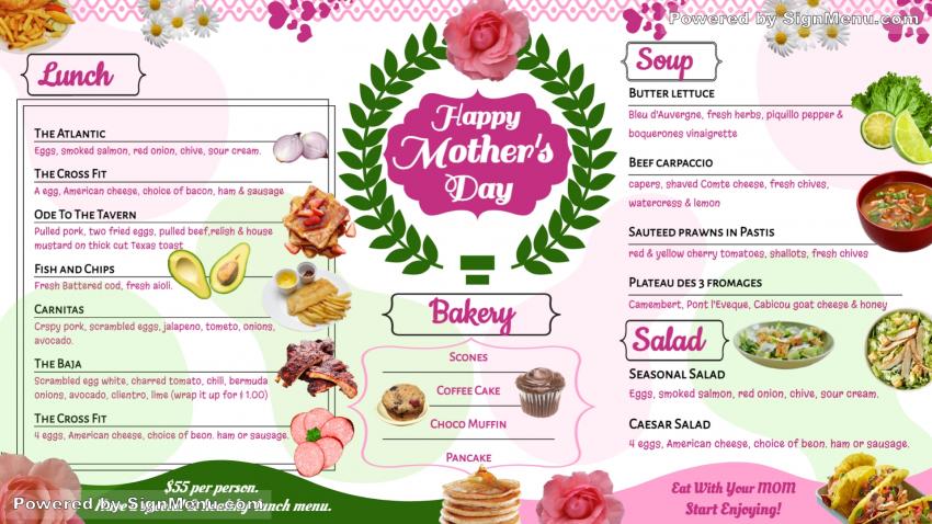 Mother's day signage menu