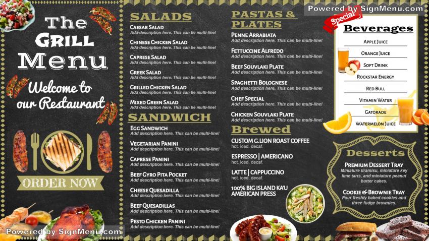 Grill signage menu