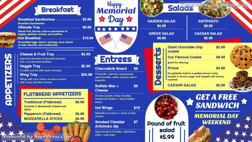 Memorial Day Signage Menu