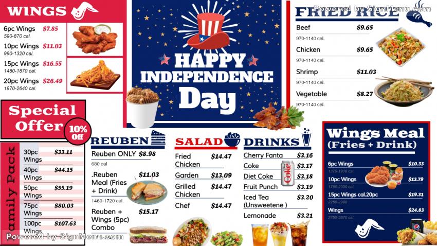 Independence Day Signage Menu