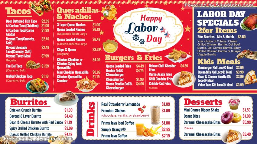 Labor day Signage Menu