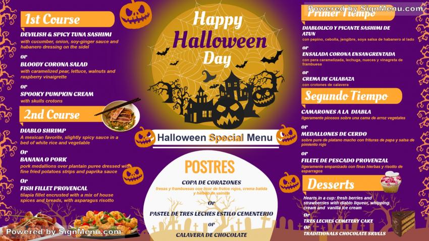 Halloween day menu