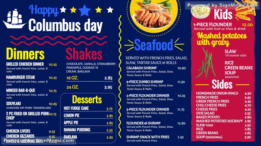 Columbus day menu design