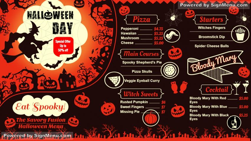 Halloween day festival menu