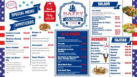 Columbus day menu
