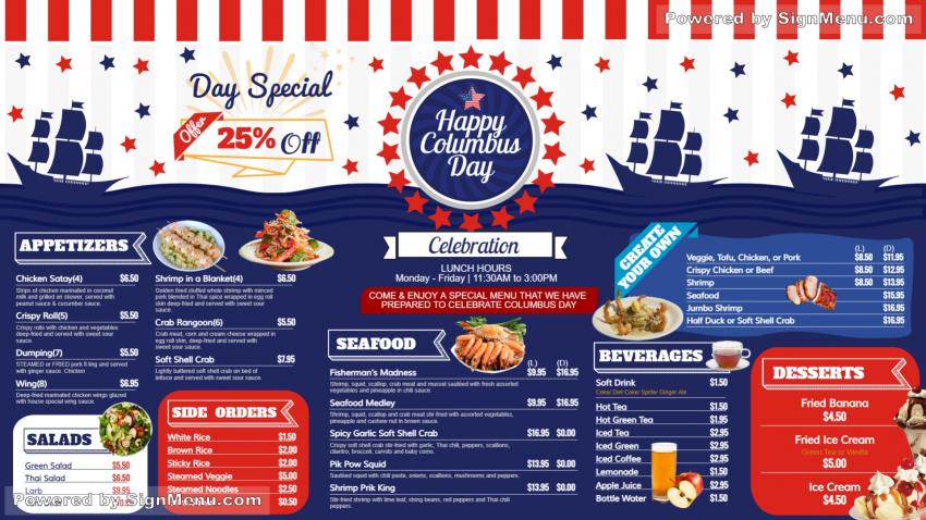 Columbus day menu design