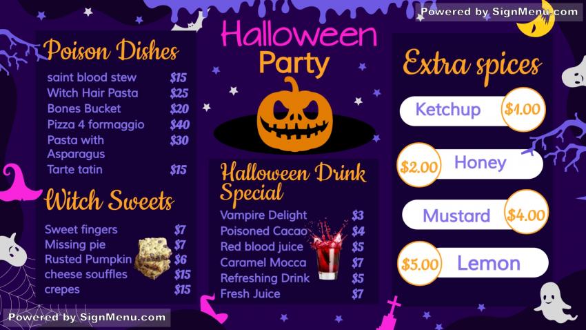 Halloween menu