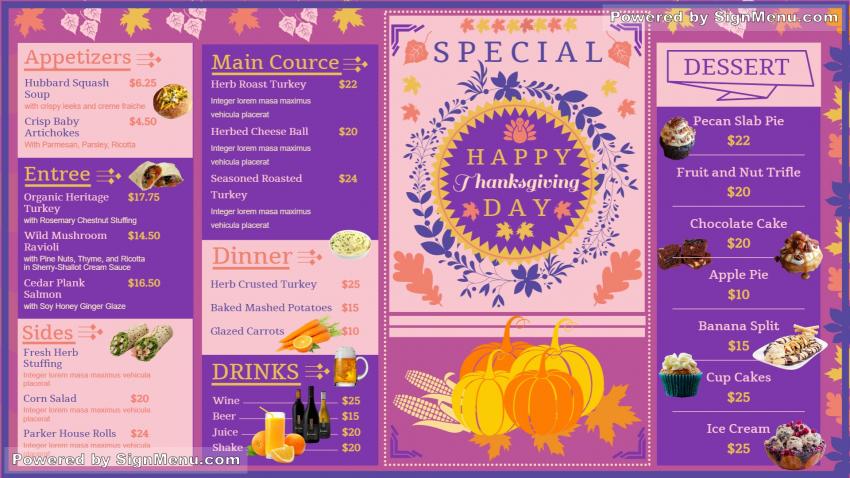 Thanksgiving day menu design